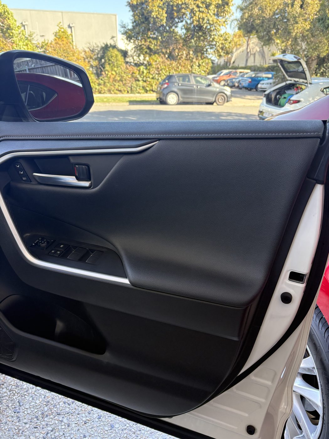 Synthetic interior car door after stain removal