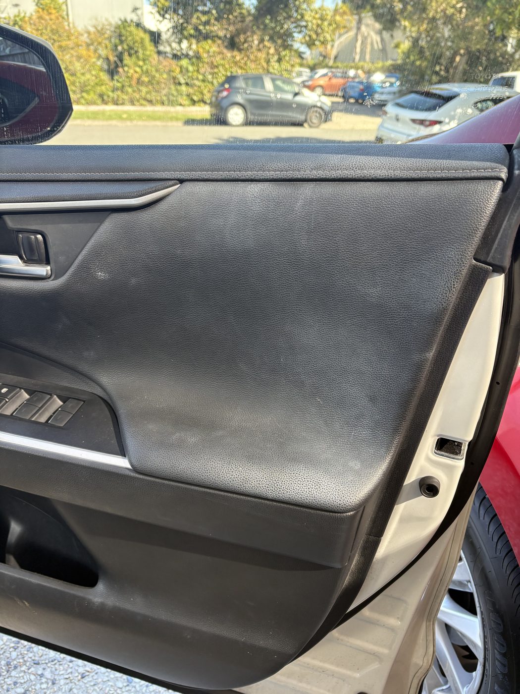 Synthetic interior car door before stain removal